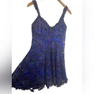 Seductive cinema teddy. Fit and flare. Blue and purple leopard print. Womens L